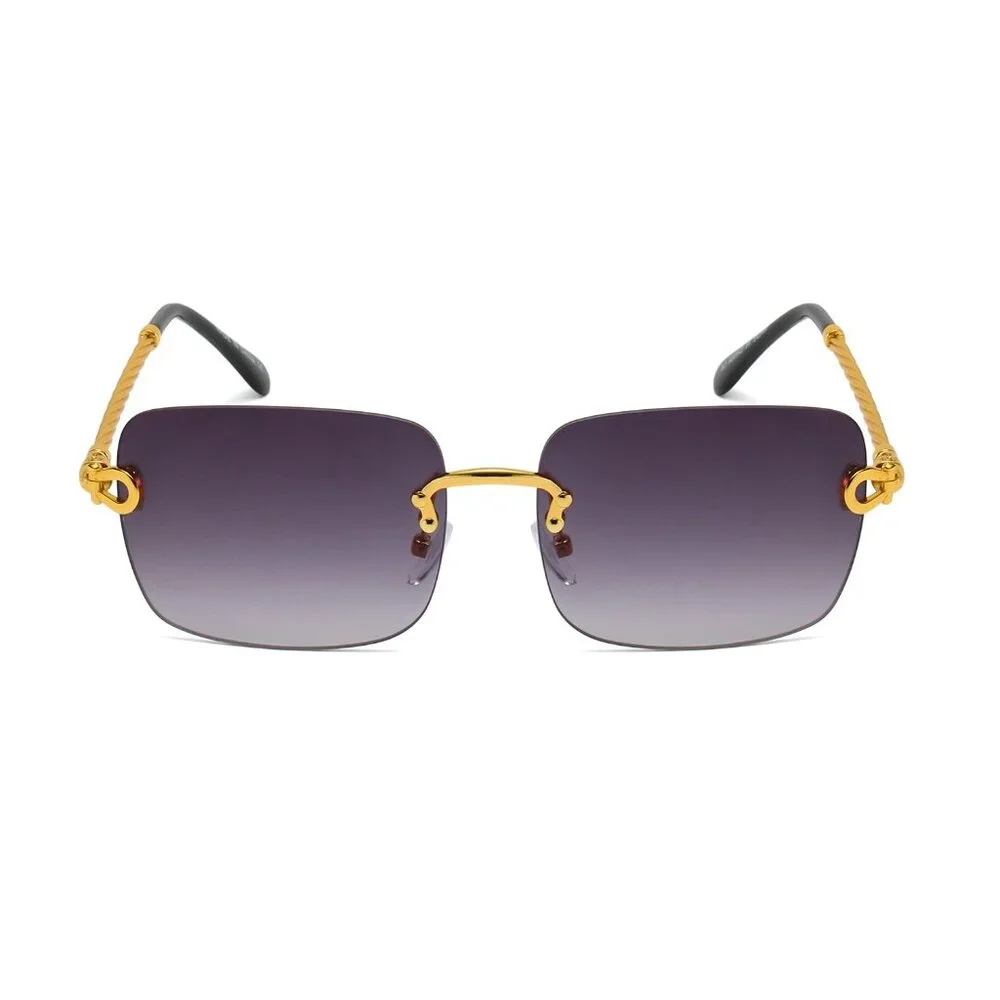 Men Sunglasses Trendy Black Lens Rimless Fashion Retro Shades Gold‎ Metal Lentes